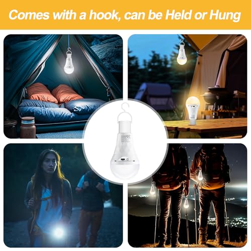 E27 LED Akku Glühbirne mit Fernbedienung 2Stück, Dimmbar Outdoor Lampe (3000K/4000K/6500K), 2600mAh Camping Lampen, Timer Leuchtmittel Sockel&USB Aufladbare Dual-Purpose Für Tischlampe/Camping