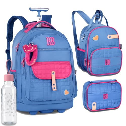 Kit Mochila Rodinhas Rebecca Bonbon RB 26237 Azul com Lancheira, Estojo Box e Garrafinha coleção 2026