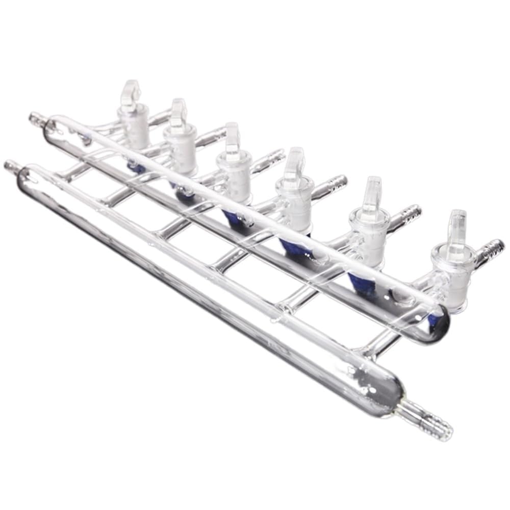 Distribuidor de de vacío de doble colector de vidrio de laboratorio de - Llave de paso de vidrio sólido de 6 puertos