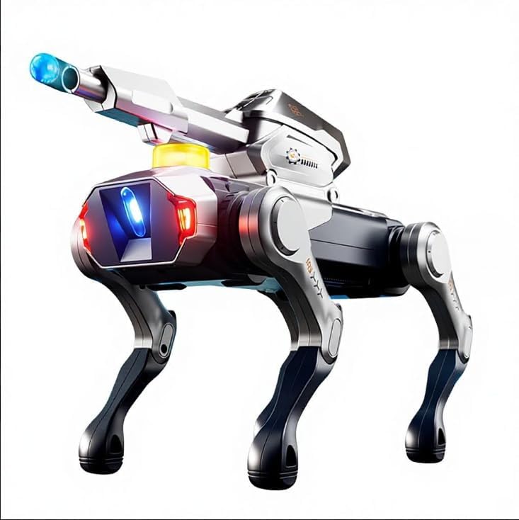 Image of Hunter Blade Intelligent Robot Dog (Turret Version) | Remote Control Smart Robotic Puppy with LED Lights, Motion Actions & USB Charging | Kids Toy (Grey)
