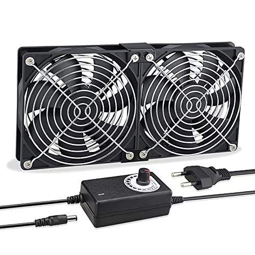 Lot de 2 ventilateurs de 120 mm, 220 et 240 V, avec contrôle de vitesse jusqu’à 12 V, double roulement à billes, propulsés, pour station de travail, châssis, cabinet et serveur