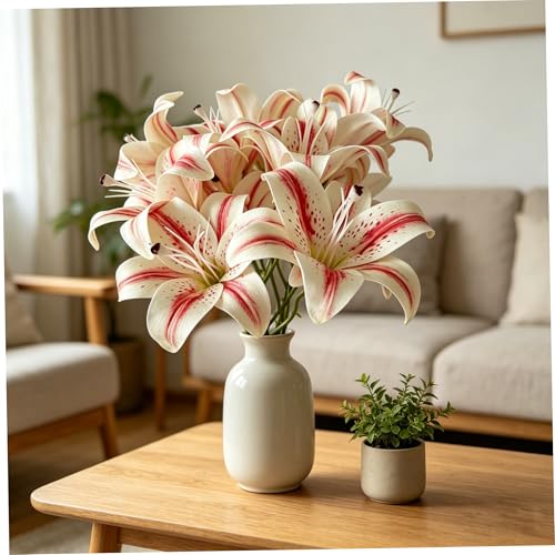Lirios artificiales sin mantenimiento flores de doble cabeza claras 3