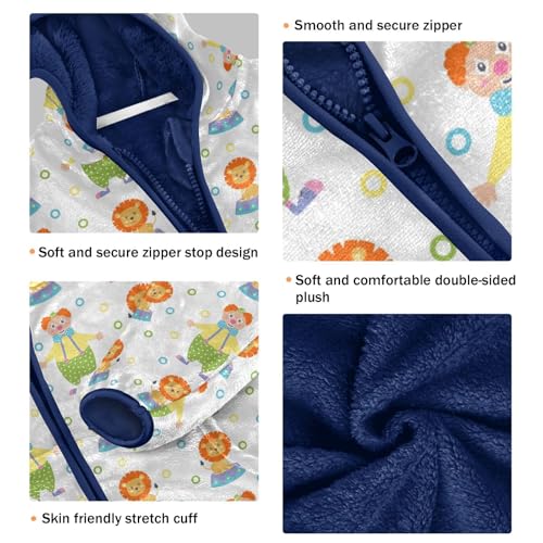 Cute Circus Lion and Clown Girls Fleece Jacket Girls Fall Jacket Girls Zip Up Hoodie Girls Sherpa Jacket 2-10T3