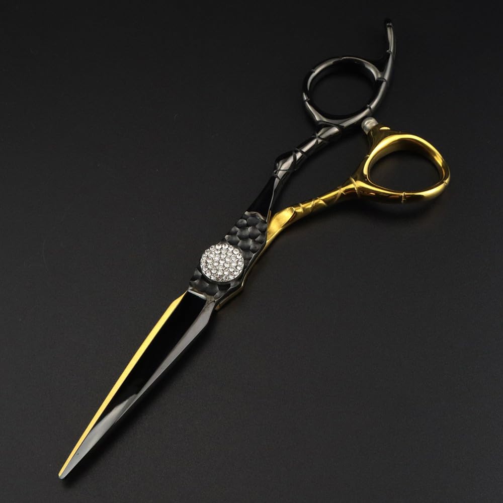 Hair Cutting Scissors, 6 inch Professional Japan 440c Steel Scissor Gem Gold Hair Scissors Haircut Thinning Barber Makas Cutting Shears Hairdresser Scissors (Cutting Scissor)