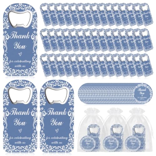 50 Set Wedding Favors for Guests Cielito Lindo Party Favors Blue Fridge Magnet Bottle Opener Thanks Cards with Organza Bags Wedding Thank You Gifts Bulk for Bridal Baby Shower Decorations
