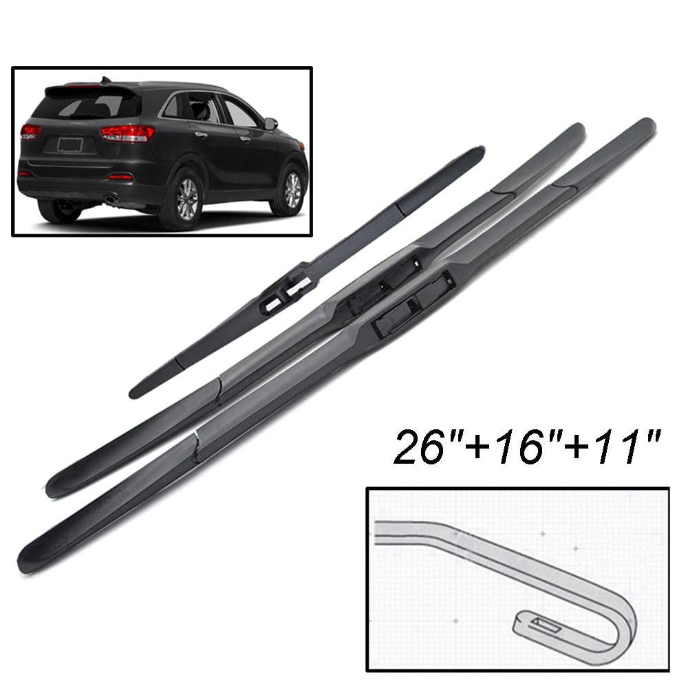 Tergicristallo Anteriore E Posteriore Tergicristallo Spazzole Set per Kia per Sorento MK3 2015 2016 2017 2018 2019 2020 2021 Parabrezza Finestra 26 "+16" + 11"