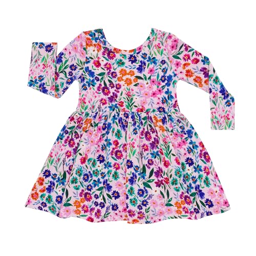 Little Sleepies Long Sleeve Twirl Bodysuit Dress - Viscose from Bamboo Baby Girl Clothes with Snaps for Easy Diaper Changes - Sweet Pea - 6-12M