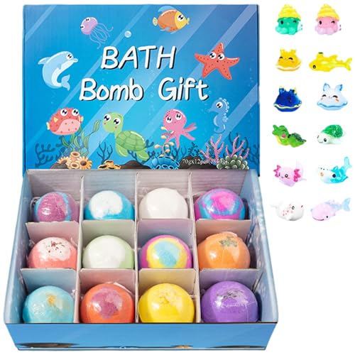 Bombes de bain avec jouets pour enfants : lot de 12 effervescents bleus et colorés 2 pouces