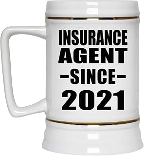 Gifts, Insurance Agent Since 2021, 22oz Beer Stein Ceramic Tankard Mug with Handle for Freezer, for Birthday Anniversary Mom Dad Parents Fathers Mothers Day Party, to Men Women Him Her