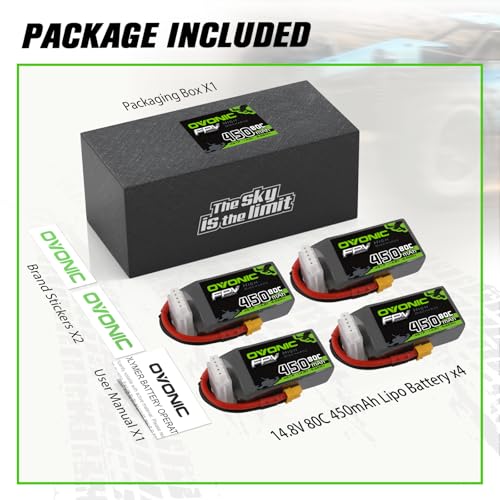 OVONIC 4S Lipo Battery 80C 450mAh 14.8V Lipo Battery with XT30 Connector for RC FPV Racing Drone Quadcopter(4 Packs)