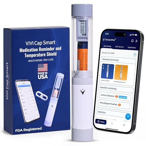 VIVI Cap Smart Insulin Pen Cooler Travel Case [NEW] Digital Injection Tracking with Timer & App Alerts. No Ice or Refrigeration Needed TSA Approved Universal Fit for All Insulin Pens and Ozempic