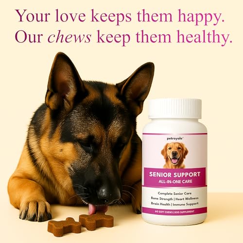 Image of Petroyale Senior Support Dog Supplements - All-in-One Senior Dog Supplements for Mobility, Hip & Joint, Brain, Heart & Eye Health - Immune Support Vitamins (Dog Senior Support 60 Soft Chews)