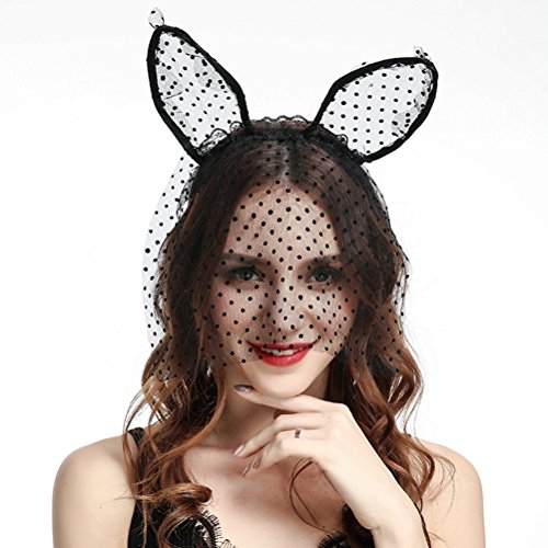 BESTOYARD Halloween Headband Cat Ears Headband with Veil Halloween Masquerade Party Fancy Dress Costume for Cosplay (Black)