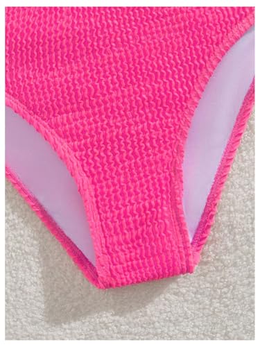 MakeMeChic Girl's 2 Piece Bikini Sets Textured High Waist Backless Plain Summer Bathing Suit3