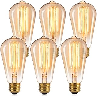 Brightown Edison Light Bulbs, 6Pcs Vintage 60 Watt Incandescent Light Bulbs E26 Base Dimmable Decorative Antique Filament Light Bulbs 252 Lumens, Amber Warm