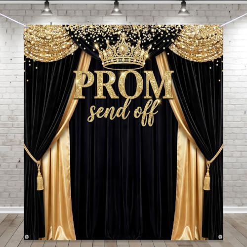 Tingjoo Prom Send Off 2026 Backdrop Black and Gold Graduation Decorations 71 x 78.7 Inch Gold Crown Class of 2026 Congrats Grad Photo Background Banner for Graduations Party Favors