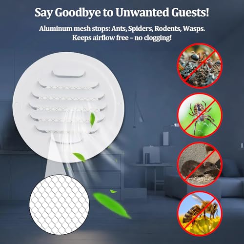 Cubierta de ventilación de pared para baño y secadora con malla protectora 5