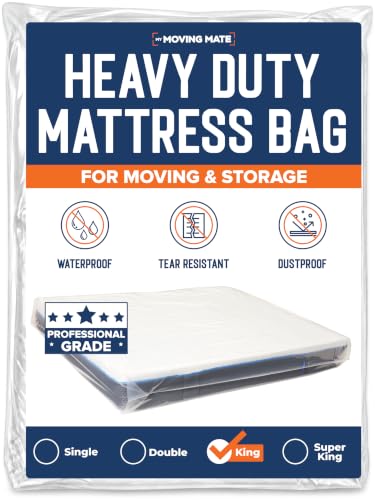 King Size Mattress Bags For Moving & Storage - Heavy Duty King Size Mattress Cover for Moving House & Self Store - Plastic Mattress Storage Bag Protector - Strong Reusable Tearproof - 5ft