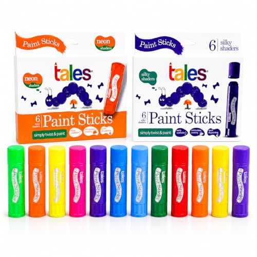 Image of Tales Silky & Neon Paint Sticks for Kids Drawing, Painting, (Pack of 2, Each 6 Colors) - Twist & Paint, Washable, Quick Dry, Non-Toxic & Safe, Mess-Free Twistable Crayons, Birthday Return Gift