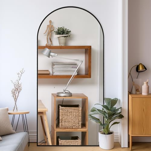 Black Arched Full Length Mirror, 71x32 Big Oversized Mirrors with Stand, Aluminum Full Length Floor Mirror with Arched-Top, Floor Standing Mirrors for Bedroom, Living Room