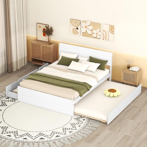 Opiniones de Cama Matrimonial Con Individual Abajo los 5 más buscados. 49 YOPTO - Marco de Cama Moderno de tamaño matrimonial con Cama rodar Individual y 2 cajones, Plataforma de Madera con cabecero y Estribo de Alto Brillo, fácil de Montar, para...