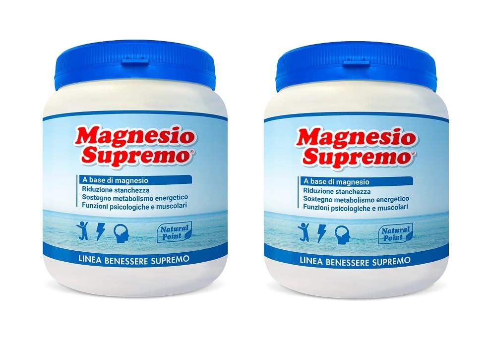 natural poin magnesio supremo 300 gr 2 confezioni - utile per sport, stanchezza cronica, mal di testa, poca energia fisica e mentale e per che vuole una dose di energia quotidiana