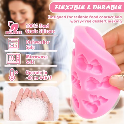 Image of HKNMTT Mini Bow Silicone Molds for Candy Fondant Chocolate Clay Cake Sugar Cake Pop Decorating, 16 Cavities Cute Shapes DIY Cupcake Toppers Craft Birthday Moulds