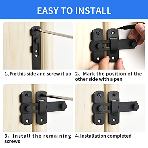 Lpraer 2 Pack 4 Inch Flip Latch Stainless Steel Gate Latches With Screws Bar Latch Safety Door Latch Bolt Lock For Gate Cabinet Fence Window (Black) #TOP4