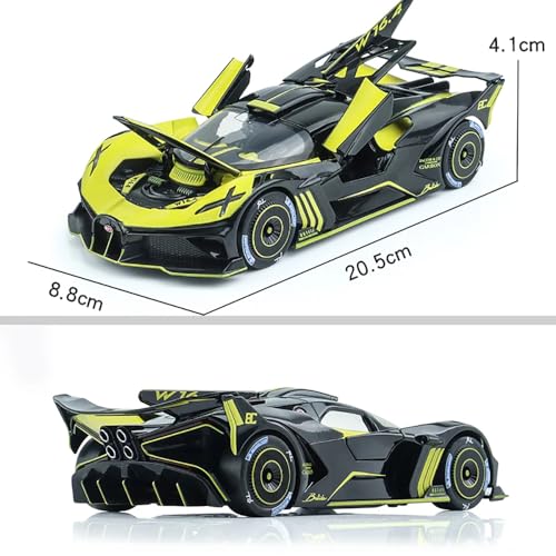 Image of 124 Diecast Metal Toy Car Bugati Bolid Sport Diecast Car for Kids Light Sound Pullback Openable Door