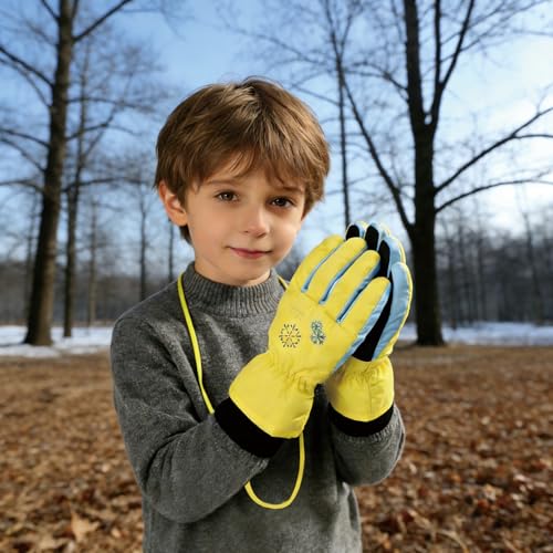 Image of TRIWONDER Kids Ski Snow Gloves Winter Cold Weather Snowboard Mittens Boys Girls (S, Yellow)