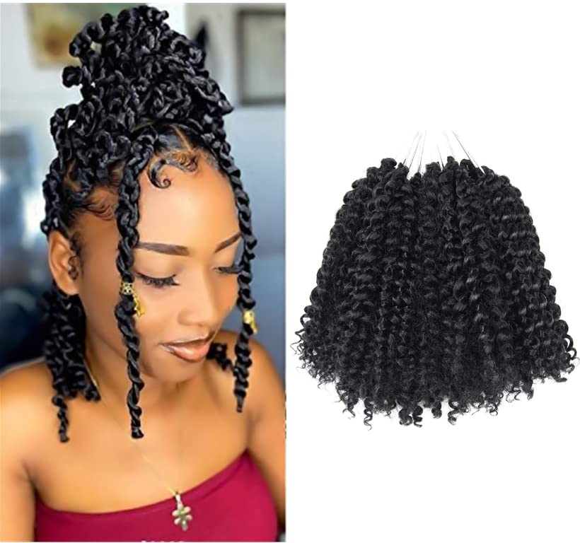 WUDAS 7 Packs Passion Twist Hair 8 Inch Water Wave Crochet Hair for Braiding Short Passion Twist Crochet Hair for Butterfly Locs (7Pac.1B)