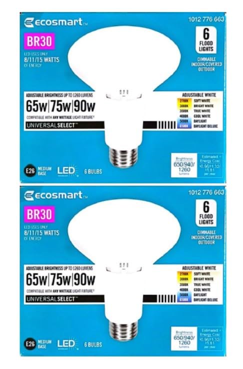 EcoSmart BR30 65/75/90-Watt Equivalent Universal Select LED Flood Light Bulb with Selectable Color Temperature (12-Pack)