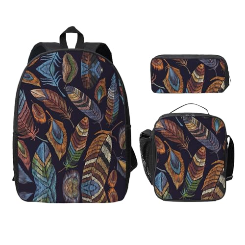 Sac à dos léger plumes de paon EdWal ensemble 3 pièces noir