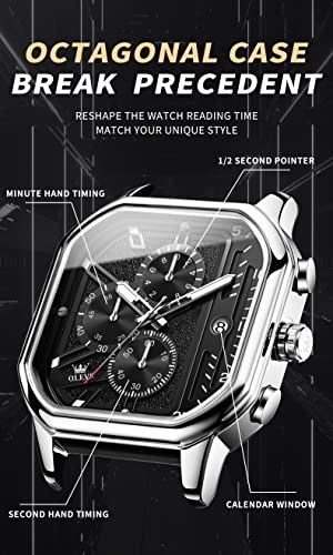 Image of OLEVS Square Watches for Men Chronograph Fashion Business Watch Luminous Waterproof Casual Wrist Watches