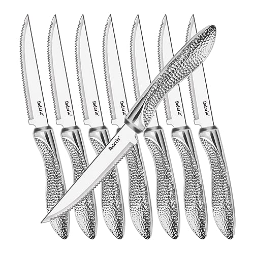 faderic Steak Knife Set of 8, Stainless Steel Serrated Sharp Blade Flatware Steak Knives, Hammered Pattern Hollowed Handle,4.5 In, For Kitchen Restaurant Tableware, Dishwasher Safe