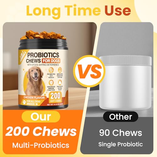 200 Count Probiotic Chew for Dogs-Probiotics Chews for Gut Digestive Health & Itchy Skin Support Relieve Diarrhea Enhance Immunity Breath Freshener with Enzymes Prebiotic Pumpkin-Chicken - Image 4