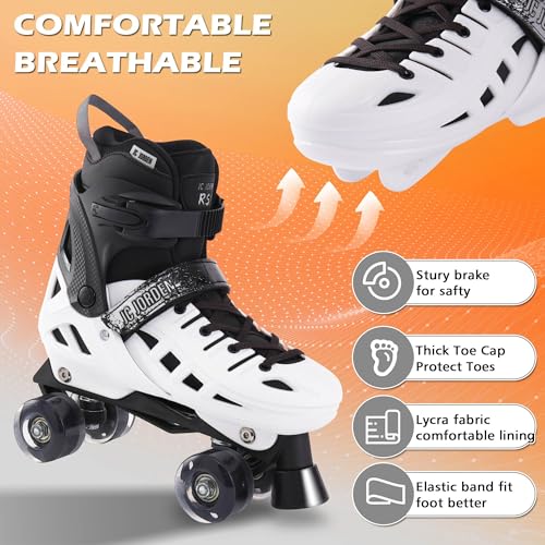 JC JORDEN Roller Skates for Kids Girls Boys, 4 Sizes Adjustable RollerSkates with Light Up Wheels for Children, Durable Outer Shell Roller Shoes, Beginners Outdoor Sports, Toddler Kids Ages 4-12