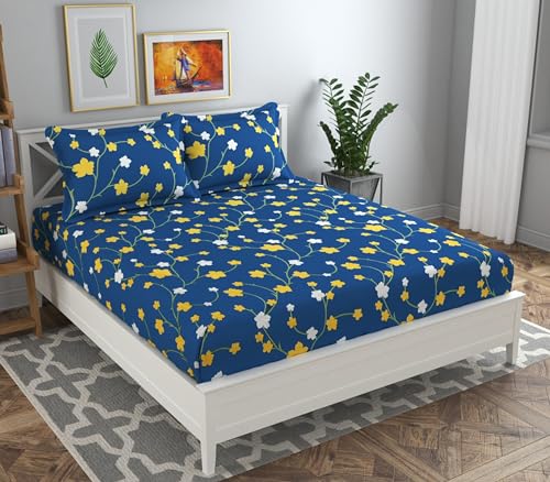 Image of HOMEKART 3D Printed 144 Tc Microfiber Double Bedsheet with 2 King Size Pillow Covers Breathable | Wrinklfree | Summer | Topsheet (Blue Cricle Print, 90 x 90 Inches)