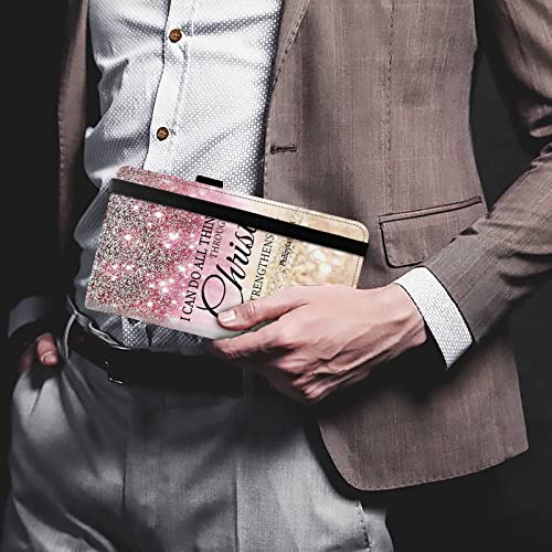 Image of FUYOCWE Checkbook Covers for Personal Checkbook,RFID Blocking Leather Check Book Covers Wallet with Pen Holder & Card Slot for Women Men, I can do all things through christ, 8 x 7.3 inches, Classic