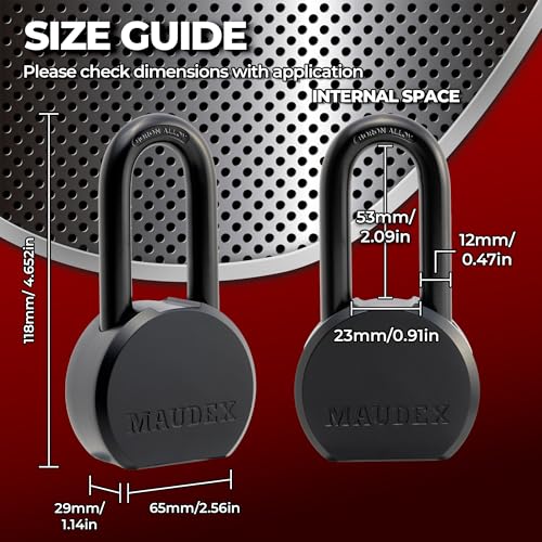 Image of Maudex PME65 Professional Grade Padlock - High Security with Boron Alloy Shackle, All-Weather Protection, 5 Brass Keys. for Storage Units, Gates & Commercial Security