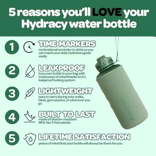 Image of Hydracy Water Bottle with Time Marker -Large Half Gallon 64oz BPA Free Bottle & No Sweat Sleeve -Leak Proof Gym Bottle with Fruit Infuser Strainer & Times to Drink -Ideal Gift for Sports & Outdoors