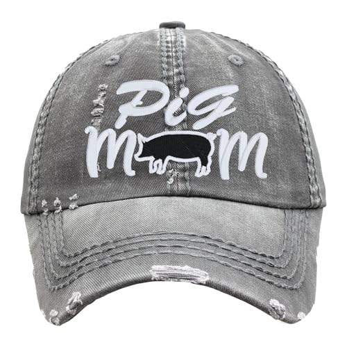 Women's Pig Mom Hat Hat, Baseball or High Ponytail Cap, Embroidered Sewn Pig Shape Outline, Handmade Embroidered Large Big Design, Cute Gift Present Clothing for Owner Wife Girlfriend Sister Friend