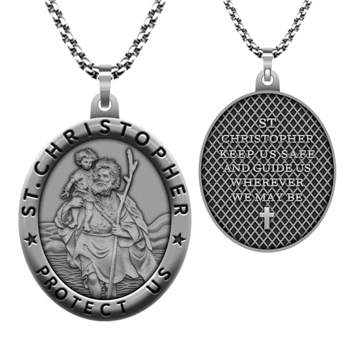 Saint Christopher Necklace St Christopher Medal Bless Safety Religion Pendant Gift for Men, Women, Family, Parent, Friend