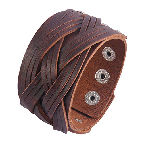 Gelconnie LPB302-BROWN Leather Cuff Bracelet Punk Braided Bracelets Rock Leather Wristbands Religious Gothic Adjustable Wrap Bracelet thumb #5