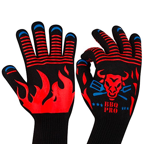 ICCKER Grill Gloves - 1112°F (600°C) Extremely Heat Resistant BBQ Gloves, 14''（36CM） Grilling Cooking Gloves, Premium Insulated & Anti-Slip Aramid Oven Mitts, 1 Pair