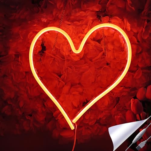Image of Britrio LED Neon Light Sign, 13.4 inchx12.6 inch Heart Shape Neon Sign Wall Hanging Sign Wall Art for Bar Bedroom Living Room Kid's Room Party,Home Decor Neon Night Light USB Powered(Red Heart)