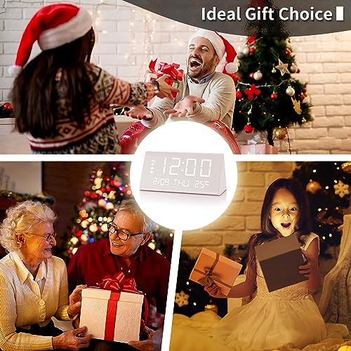 Image of JALL Digital Alarm Clock, with Wooden Electronic LED Time Display, 3 Alarm Settings, Weekday /Weekend Mode, Temperature Detect, Wood Made Electric Clocks for Office, Bedroom, Bedside