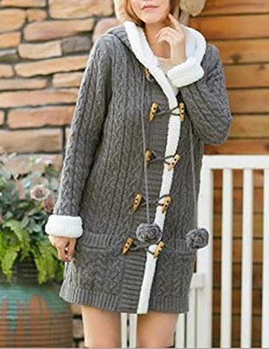 Snoly Cardigã feminino de lã com capuz de tricô com botões, casaco forrado de ovelha com cores doces