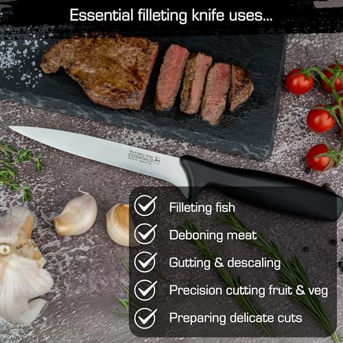 Rockingham Forge Range 15cm Filleting Knife - Lightweight Sharp Stainless Steel Kitchen Knives with Black Handle - Image 5