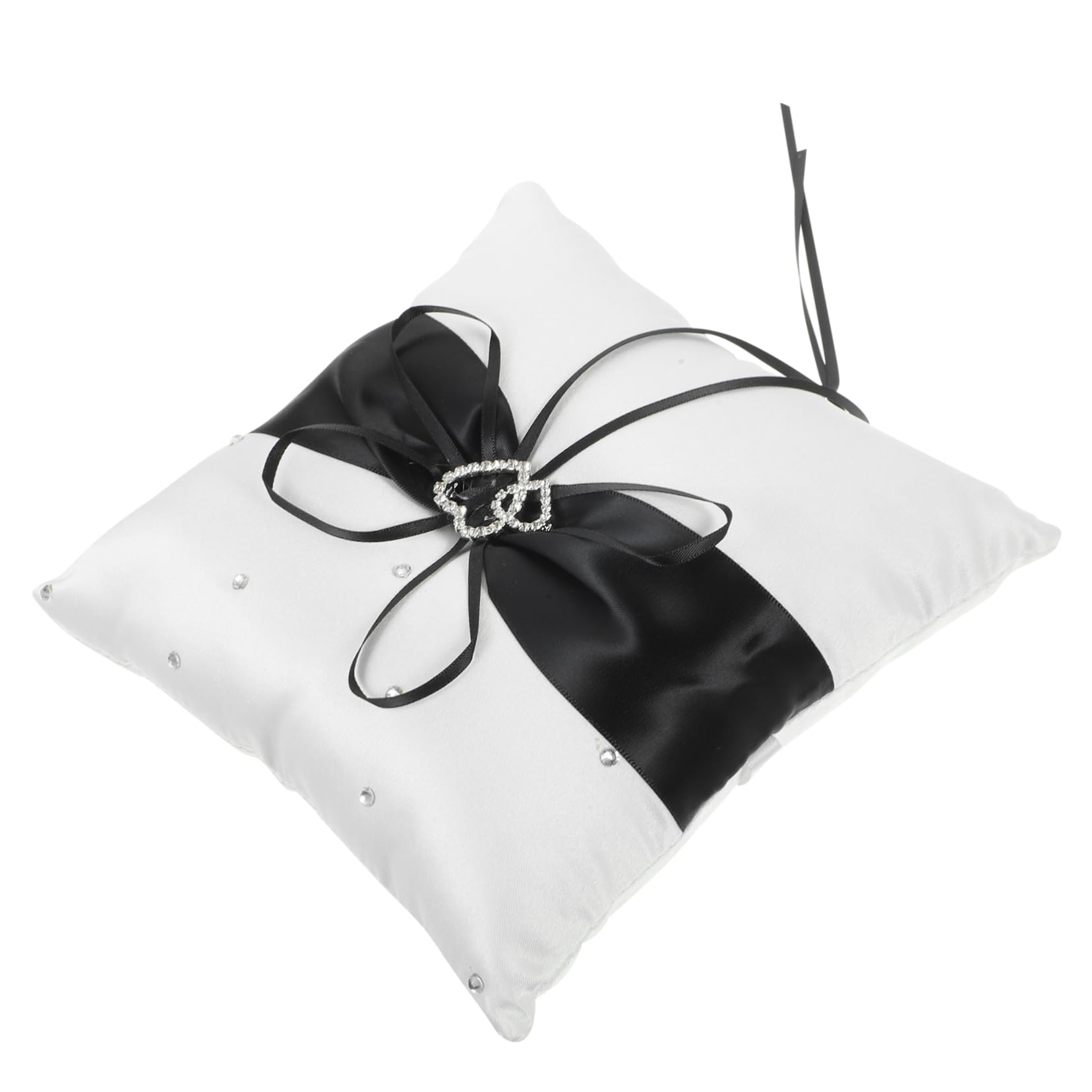 STOBAZA 1Pc Elegant Heart Shaped Black Ring Pillow with Bowknot for Bride Lace Ring Bearer Cushion Wedding Supplies to Enhance Ceremony Decor